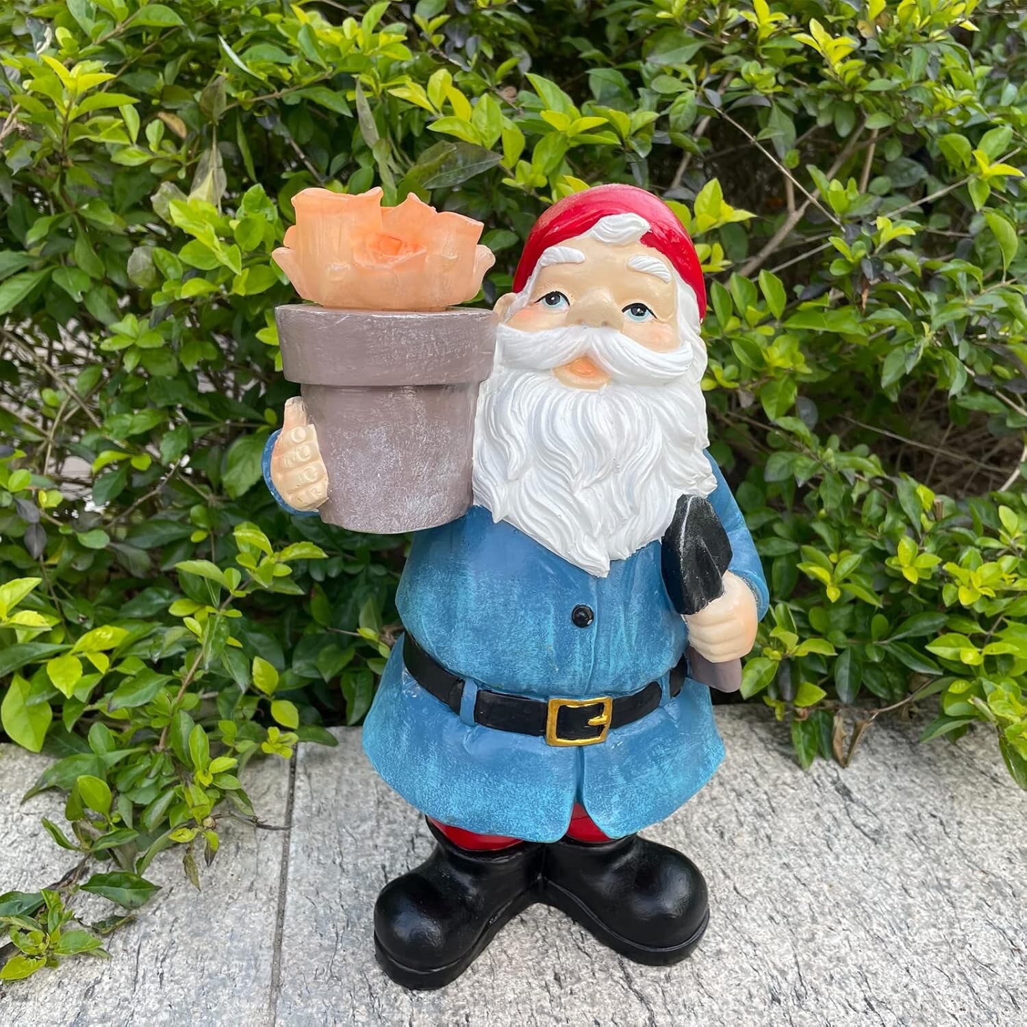 Christmas Garden Gnome Statue with Solar LED Lights | Festive Outdoor Decor