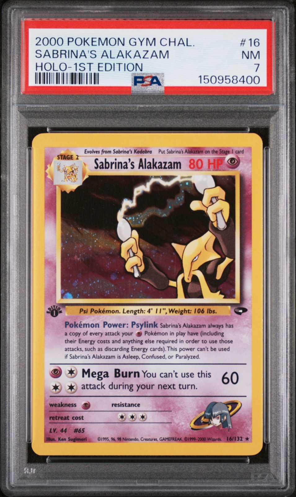 Sabrina\'s Alakazam 16/132 Holo 1st Edition Gym Challenge Pokemon PSA 7 Sabrina\'s Alakazam 16/132 Holo 1st Edition Gym Challenge Pokemon PSA 7