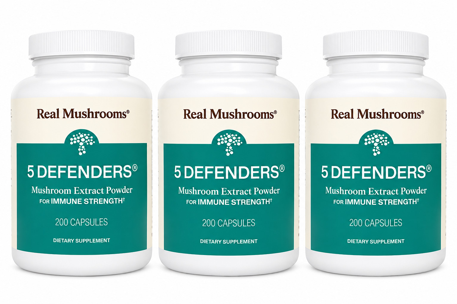 Real Mushrooms 5 Defenders Organic Mushroom Blend 200 Capsules 3 Pack 600 Total