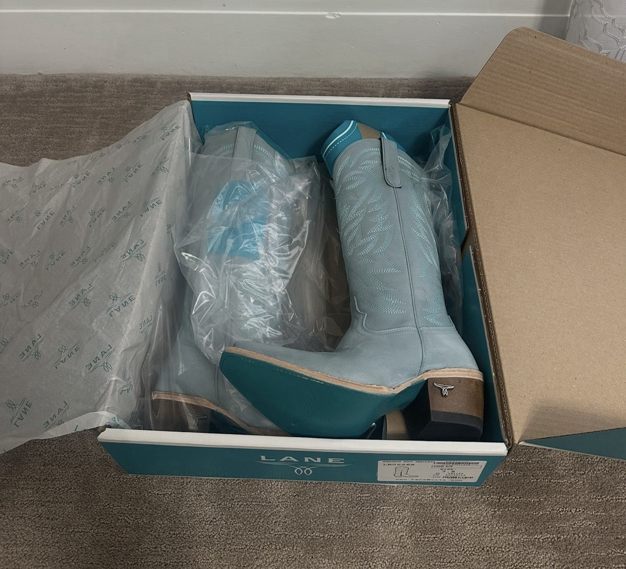 Lane Light Blue Leather Western Cowboy Boots