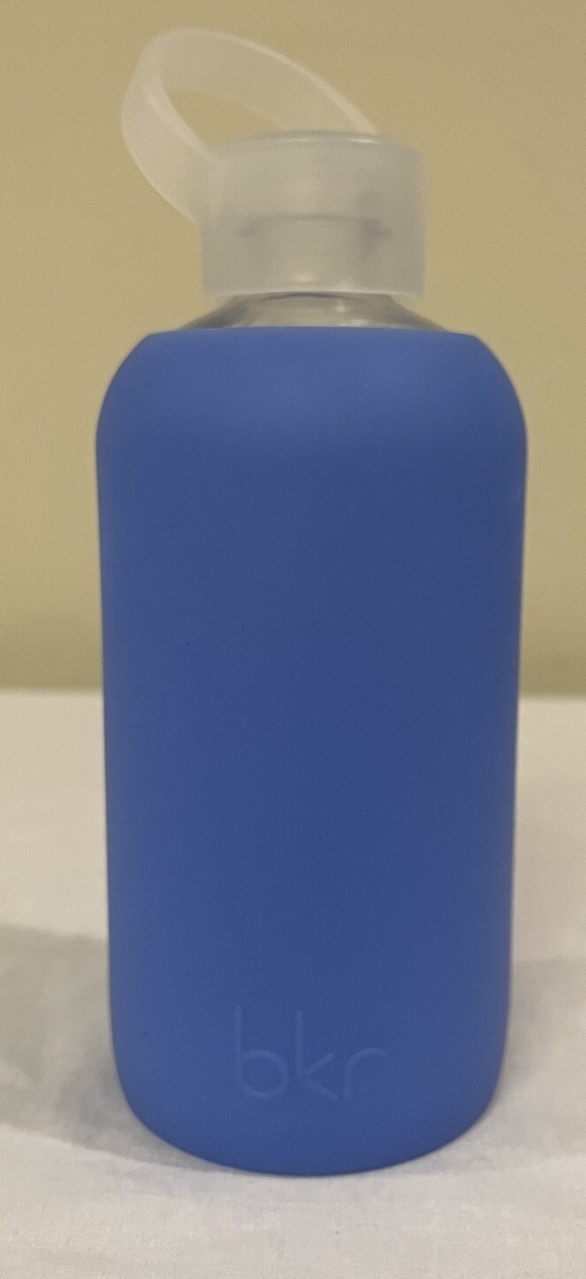 BKR Glass Water Beverage Bottle with Blue Silicone Cover 16 Ounce