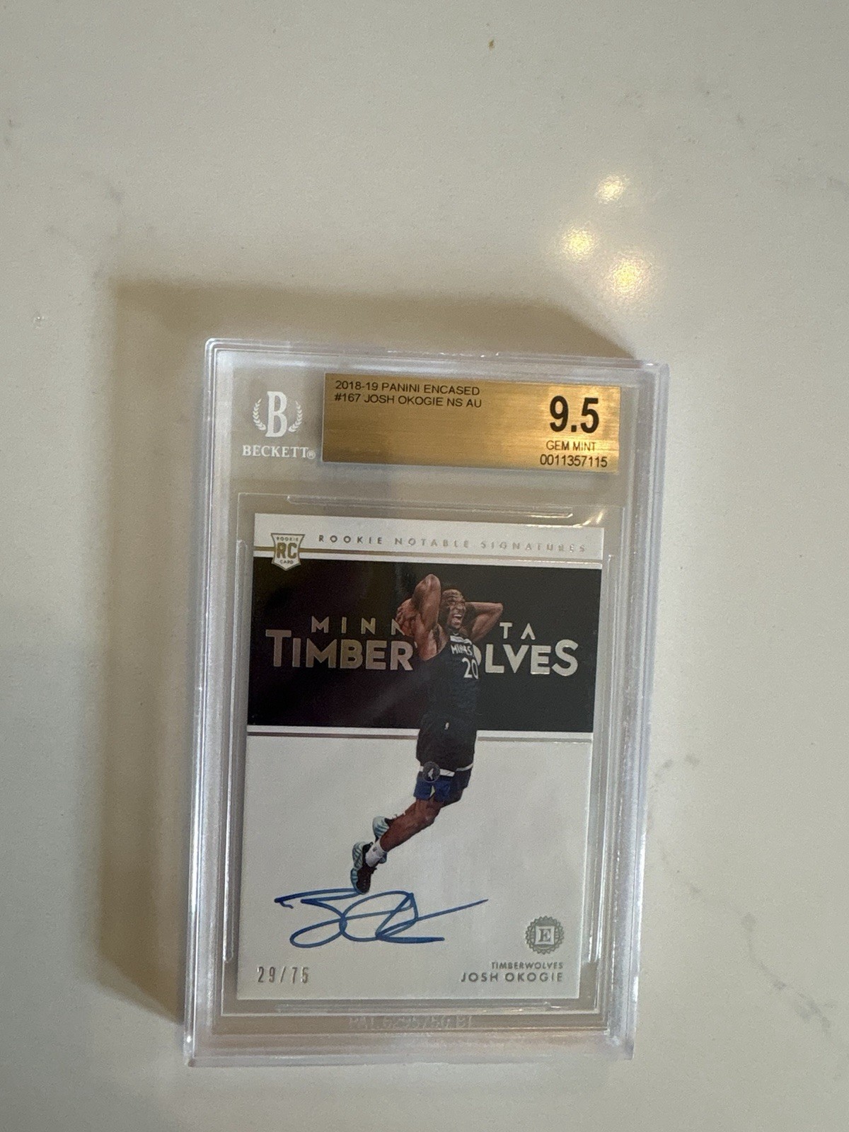 Panini 2018-19 Encased Rookie Notable Signatures Josh Okogie #167 /75 (RC) Panini 2018-19 Encased Rookie Notable Signatures Josh Okogie #167 /75 (RC)