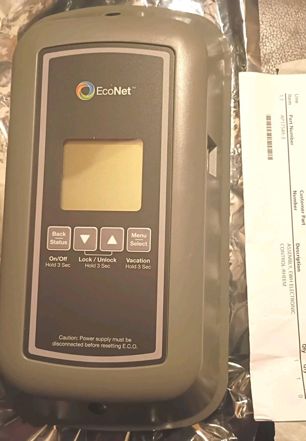 New Rheem Econet Control Assembly AP17549-43 Electric Water Heater