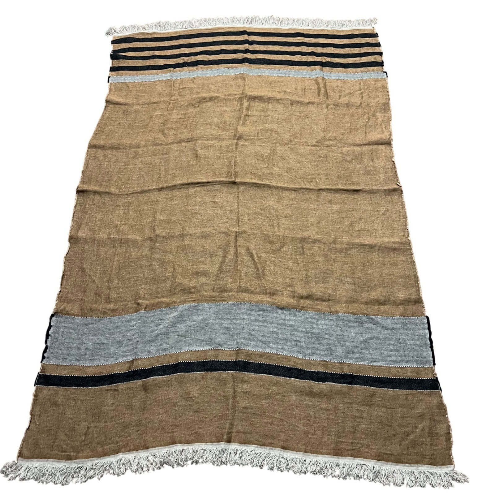 Libeco Belgian Linen Nairobi Fouta Throw Striped Fringe NWOT 48 x 80