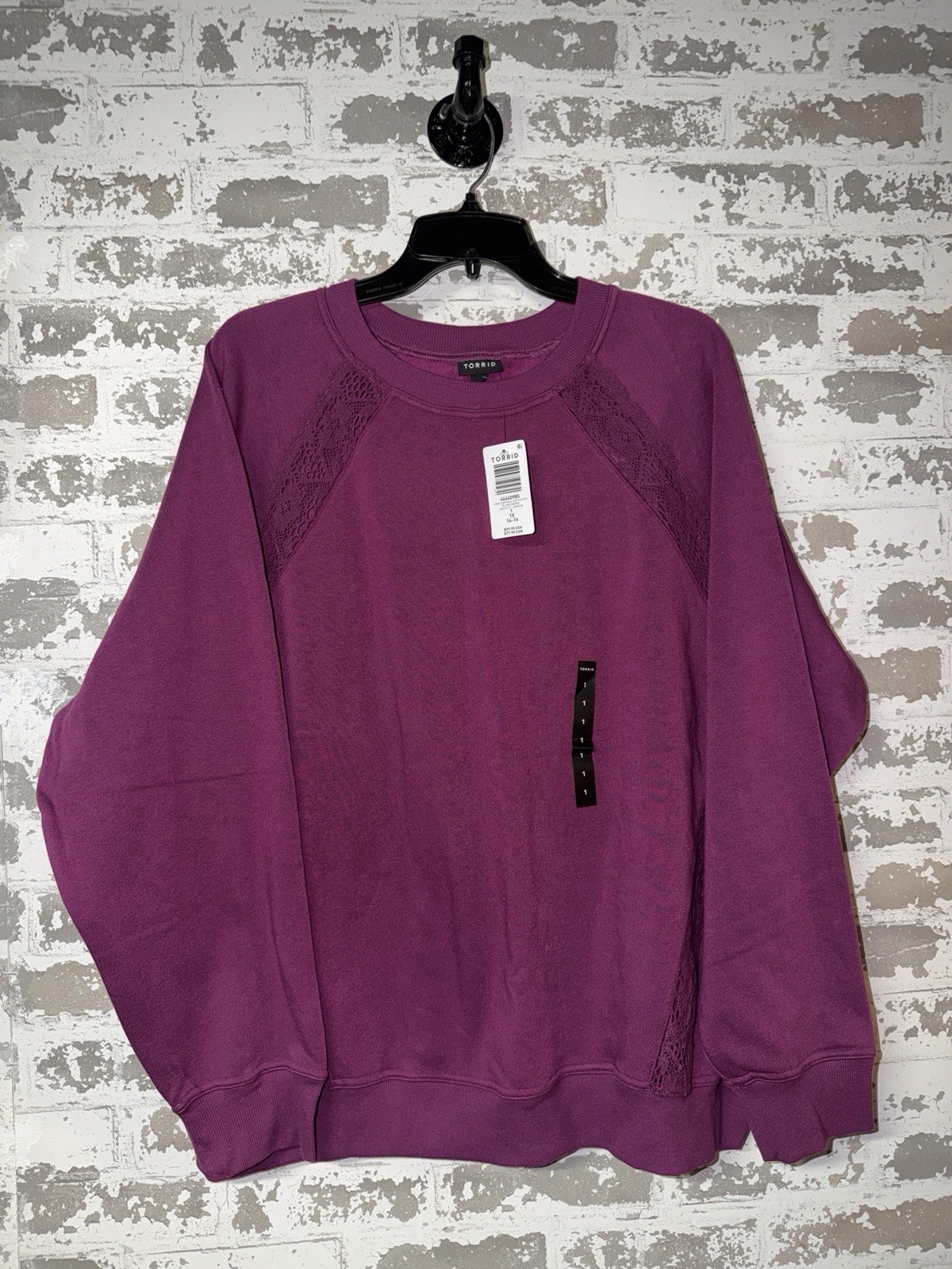 NWT Torrid Fleece Crew Neck Lace Pullover Sweater - Plum Caspia Size 1X