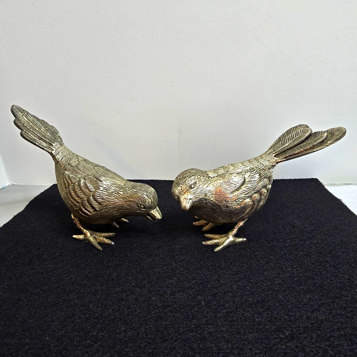 Pair of vintage silver-plated songbird figurines Pair of vintage silver-plated songbird figurines
