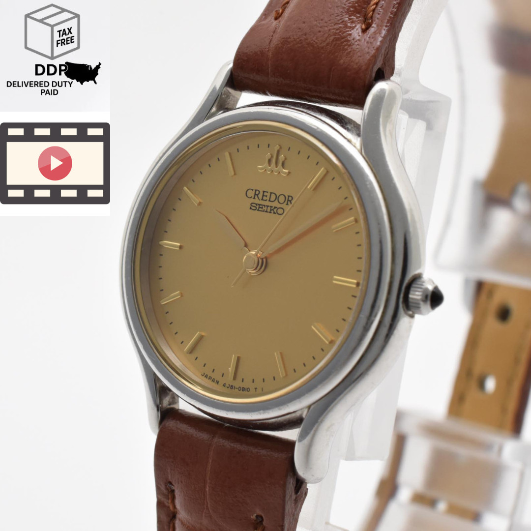 Vintage [Exc+5] SEIKO Credor 4J81-0A40 Gold Dial Quartz Women Watch From JAPAN