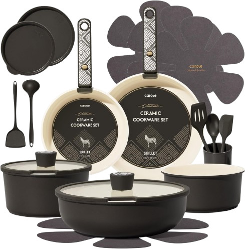 21-Piece Ceramic Cookware Set, Nonstick Pots and Pans Set with Detachable Handle