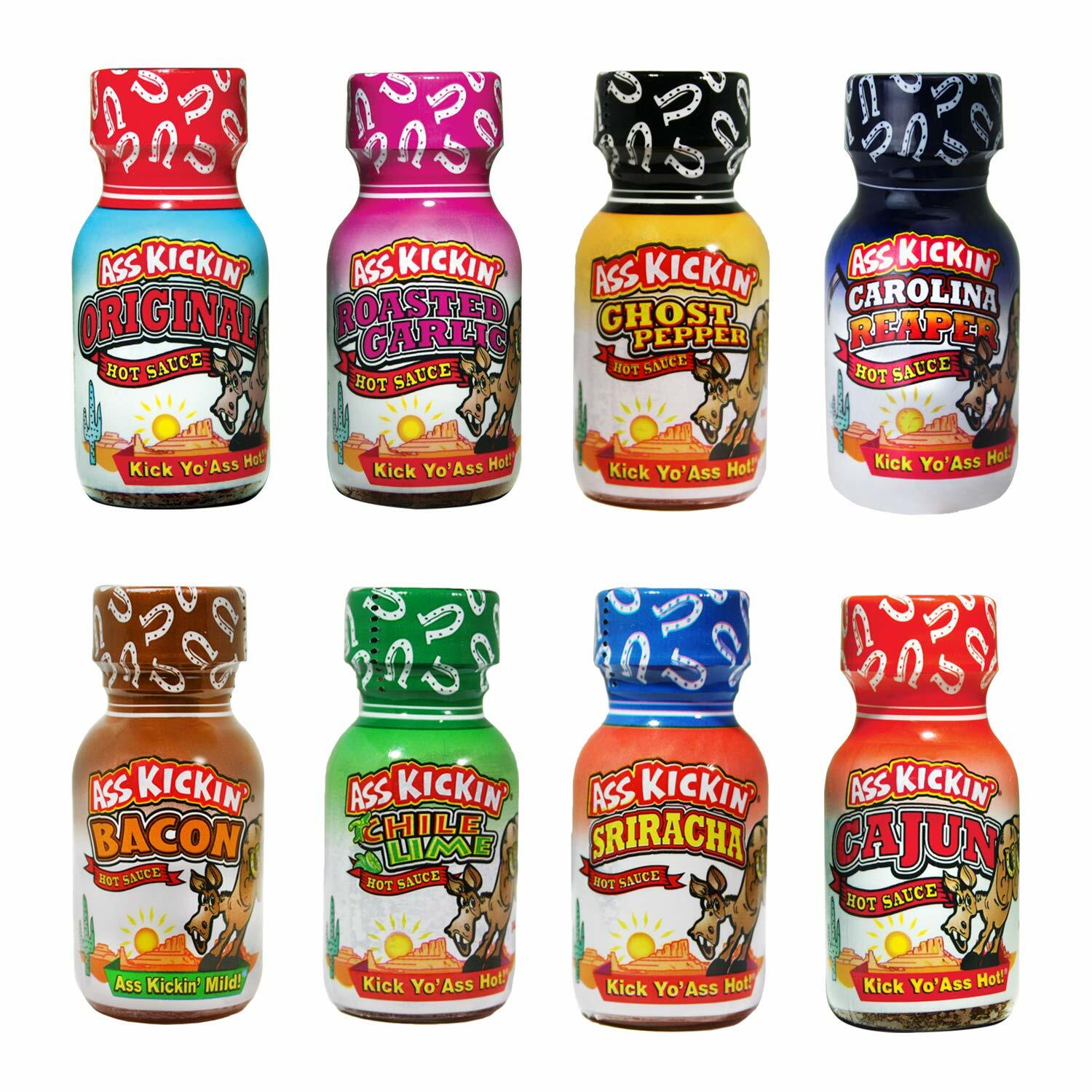 ASS KICKIN\' Premium Hot Sauce Mini Bottles  | Gift Set | Travel Size | 8 Pack