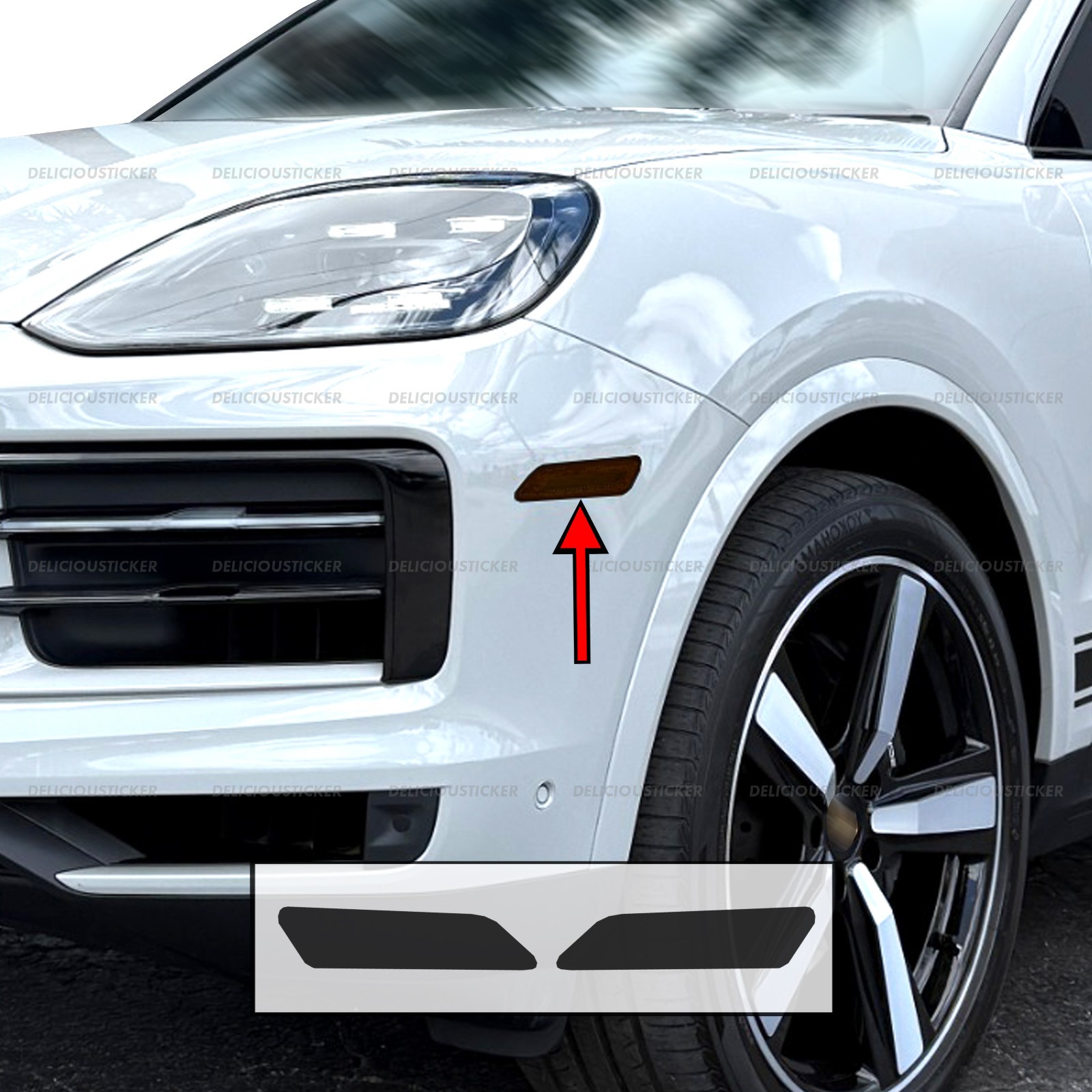 For 2024-2026 Porsche Cayenne SMOKE PreCut Tint Vinyl Side Marker Decal Front