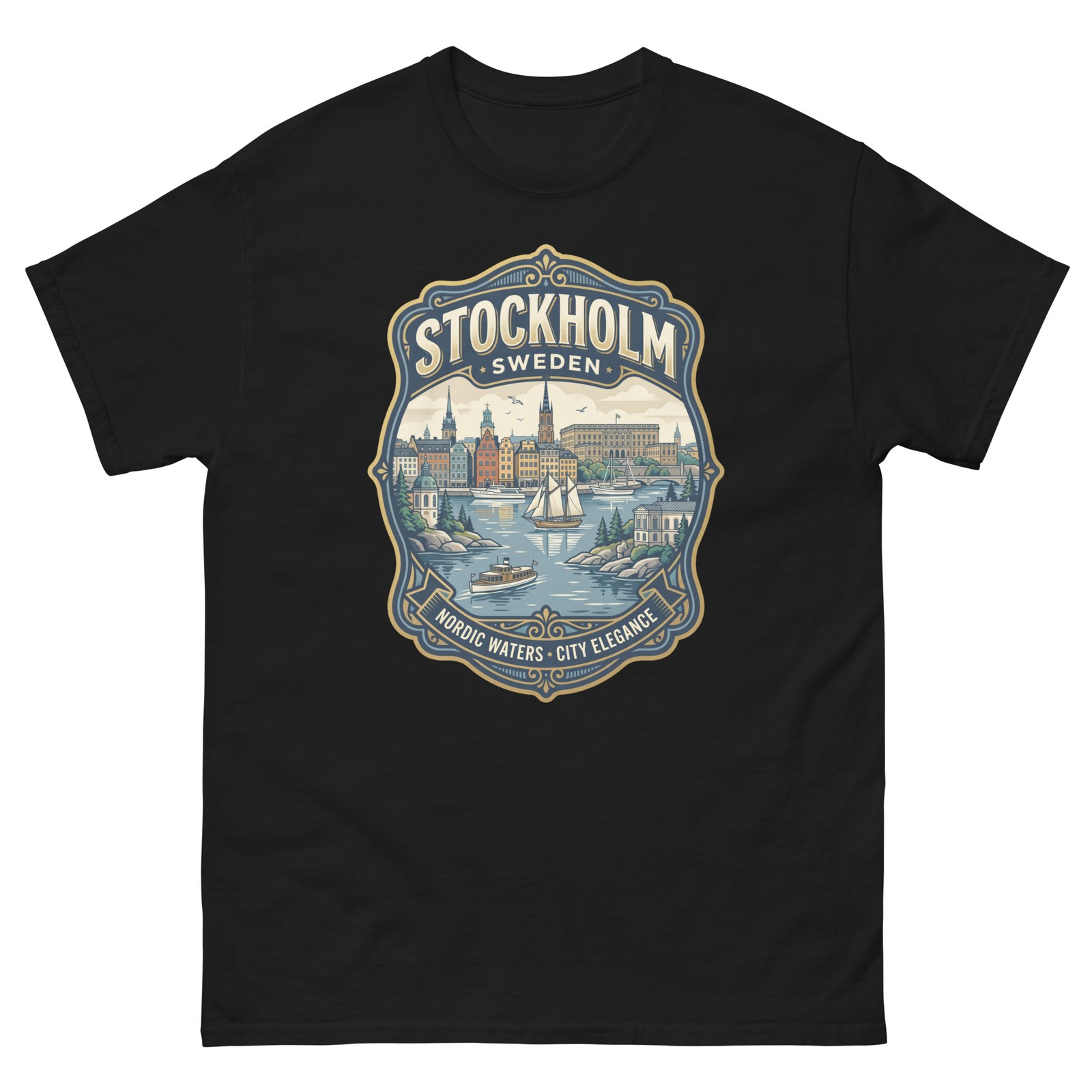 Stockholm Sweden Waterfront Graphic T-Shirt Unisex Travel Tee