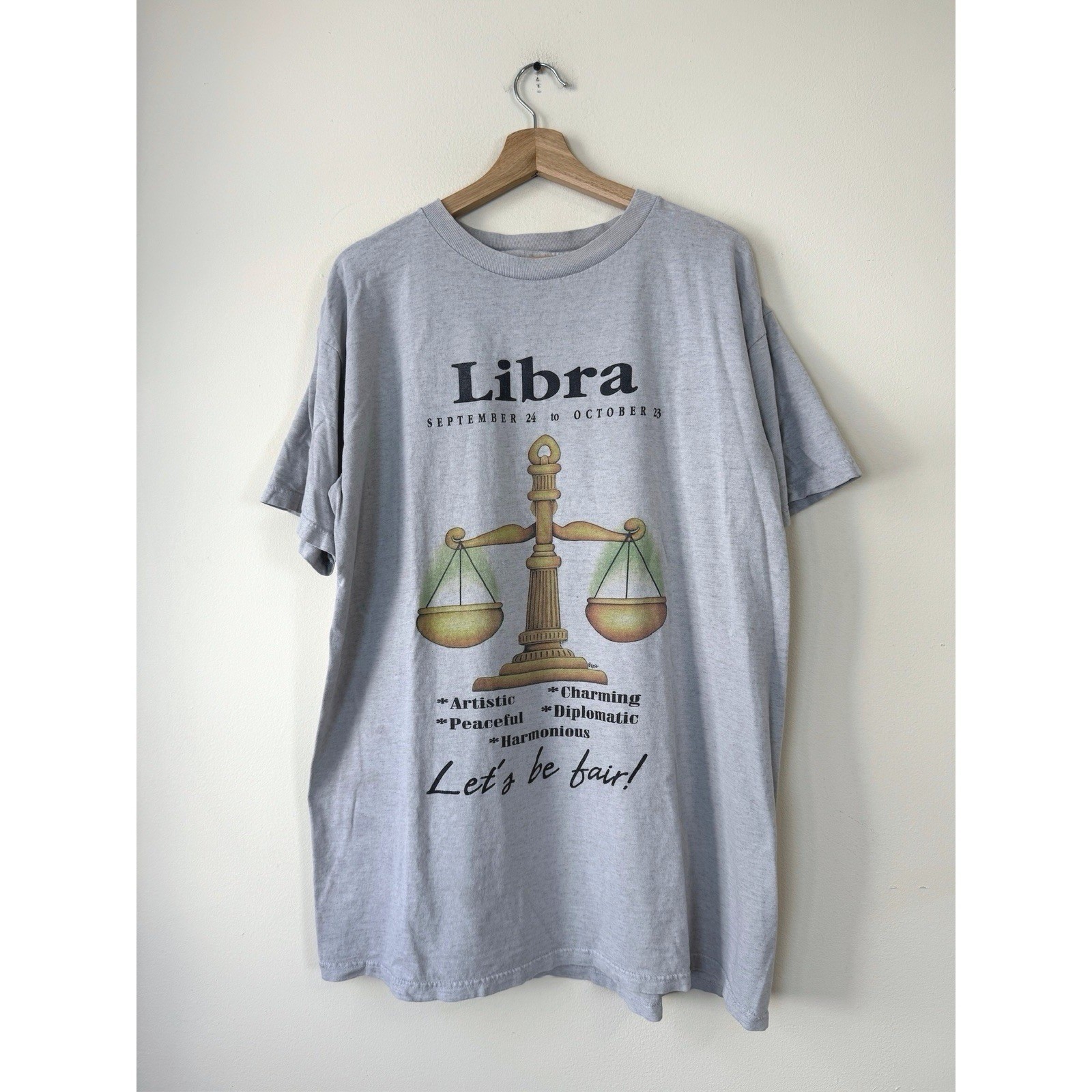 Vintage Libra Zodiac Sign Scale Gray Tee Shirt