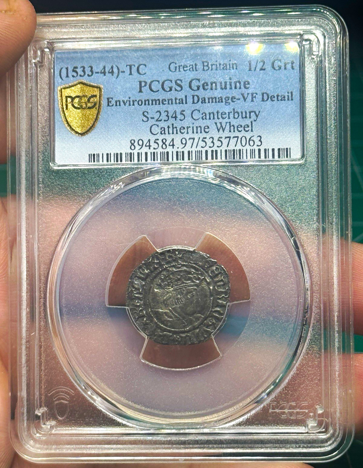 Medieval England Henry VIII 1533-44 Silver 1/2 Groat Canterbury PCGS VF