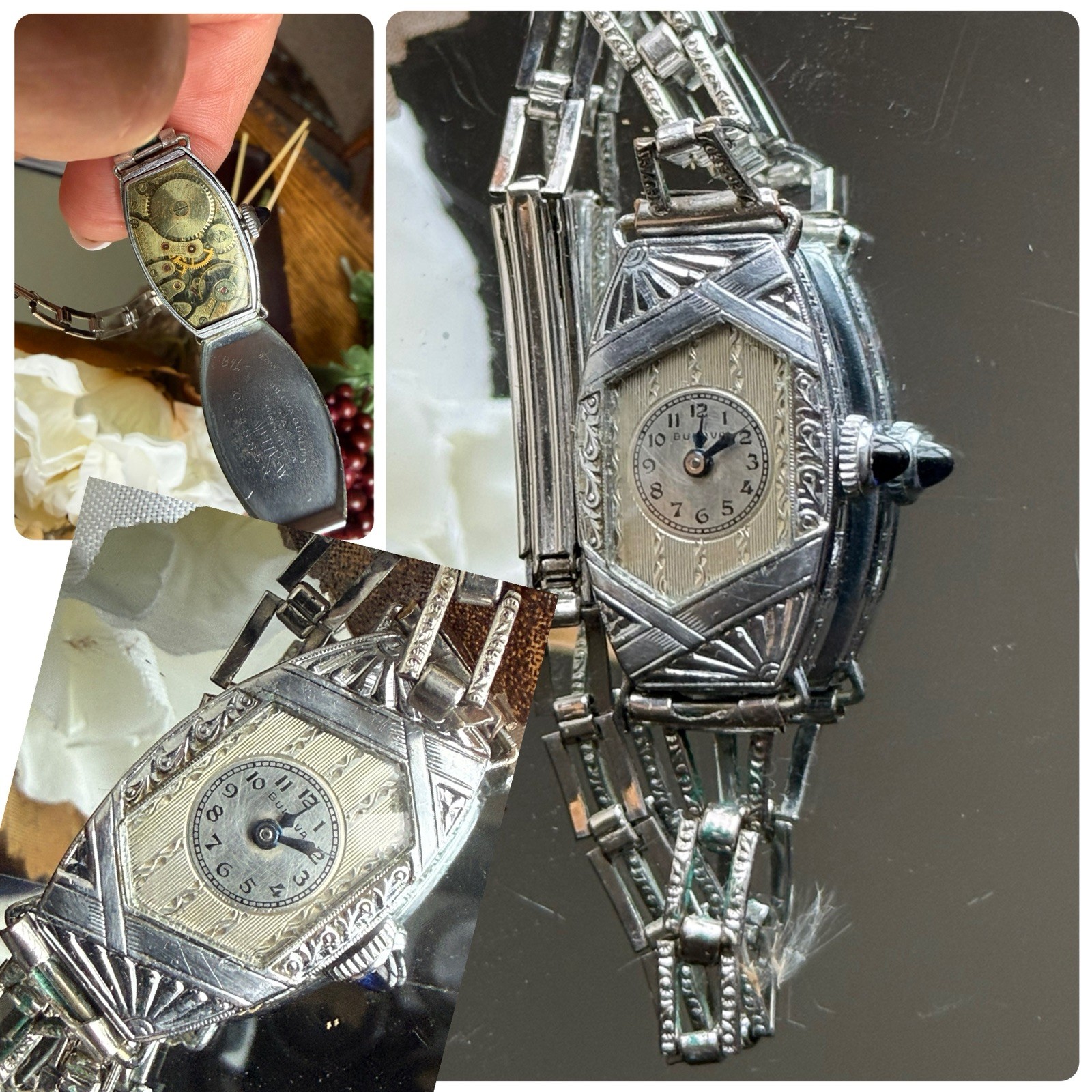1930’s Ladies Art Deco Asymmetrical Bulova Watch~ Deco Linked Band