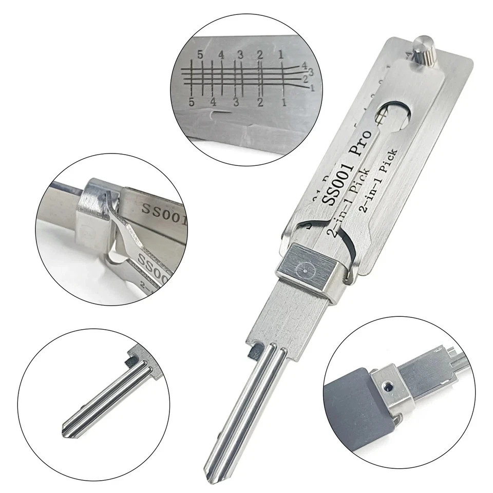 2-in-1 Stainless Steel Key Decoder Tool Precision Hook Lock Pick Portable 2-in-1 Stainless Steel Key Decoder Tool Precision Hook Lock Pick Portable