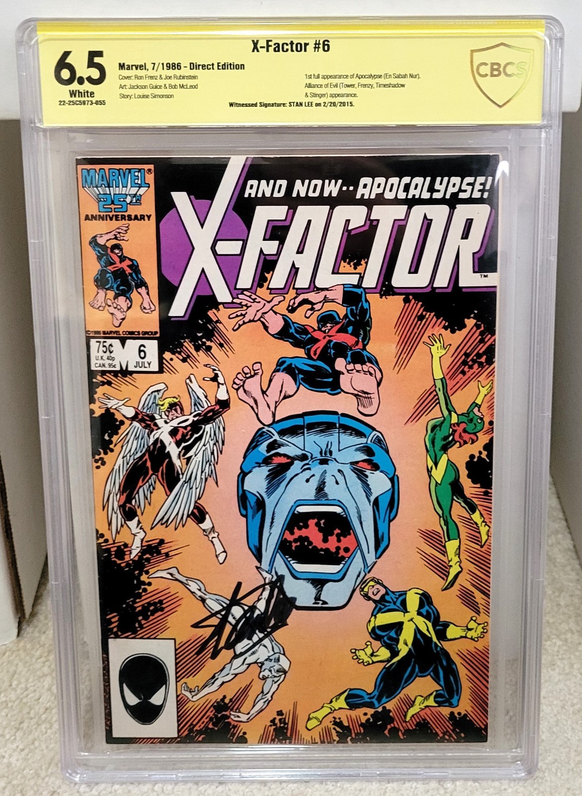 X-Factor #6 (1986) CBCS 6.5 not CGC SS - signed Stan Lee AUTO 1st Apocalypse