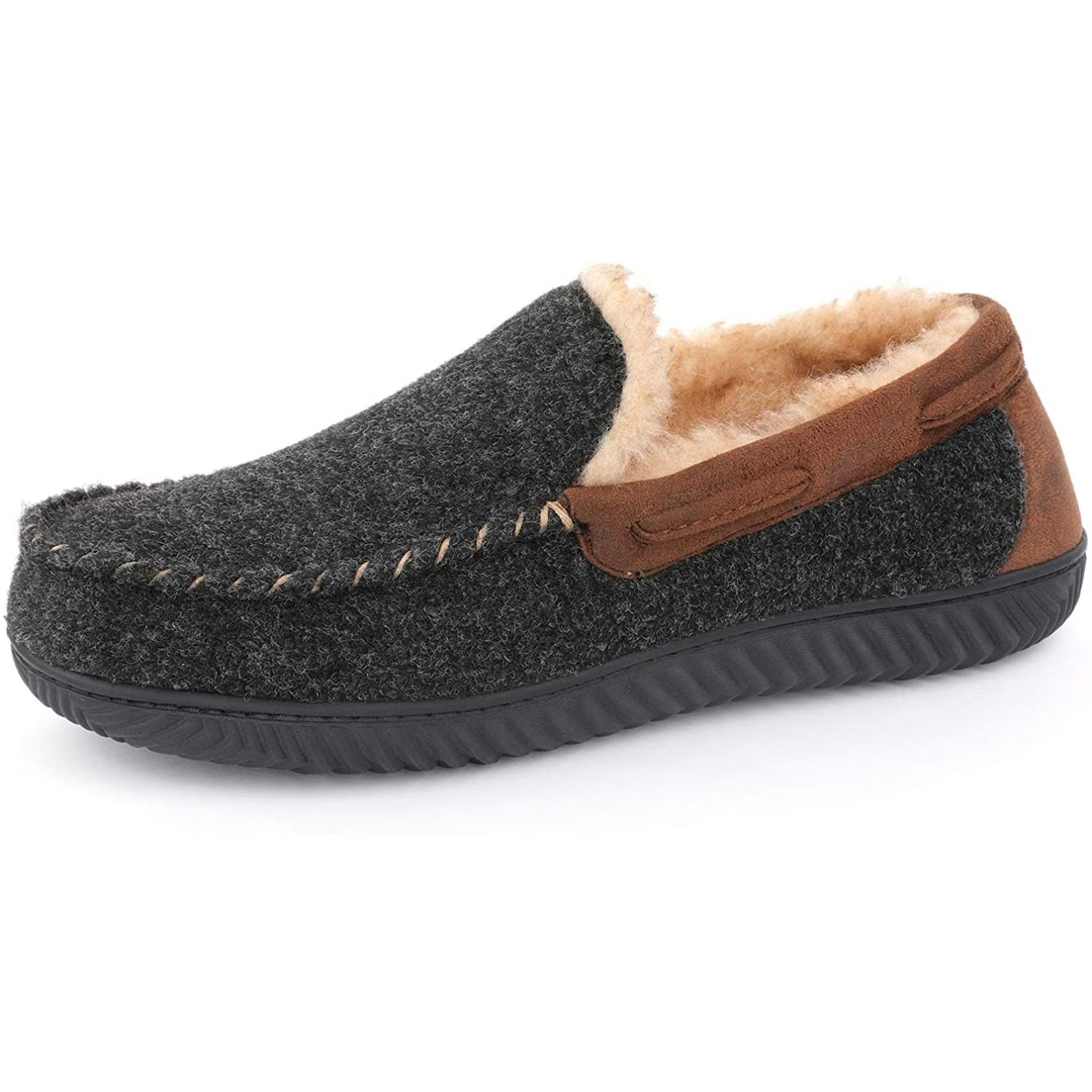 RockDove Men\'s Hearthfire Memory Foam Moccasin Slipper  Black/Charcoal US 10
