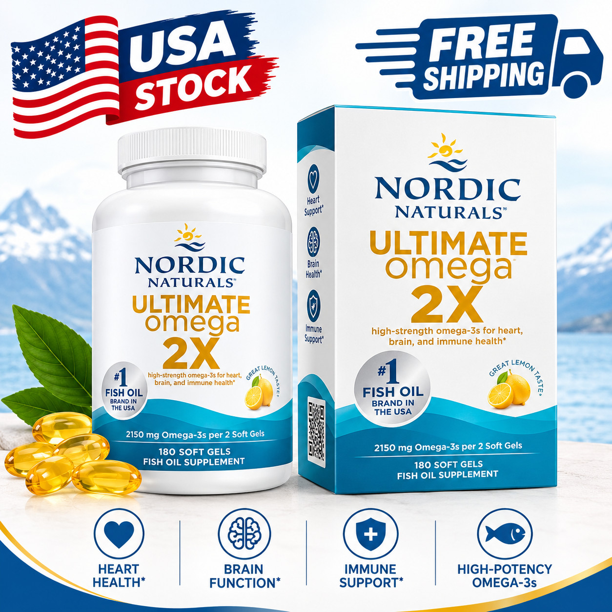 Nordic Naturals Ultimate Omega 2X 180 Soft Gels High Strength Omega 3 Fish Oil
