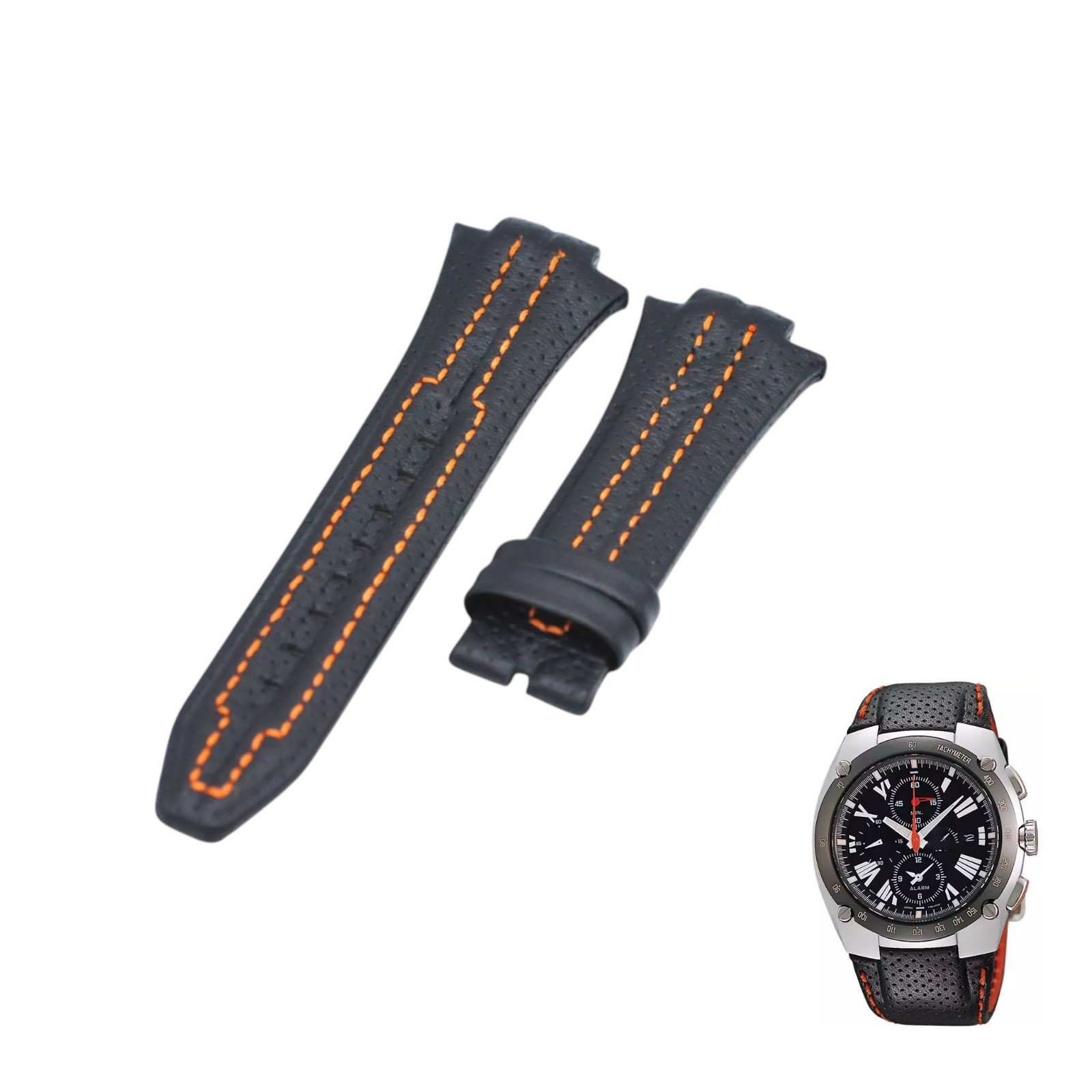 Sportura 7T62-0ED0 15mm Black Leather Watch Strap For Seiko