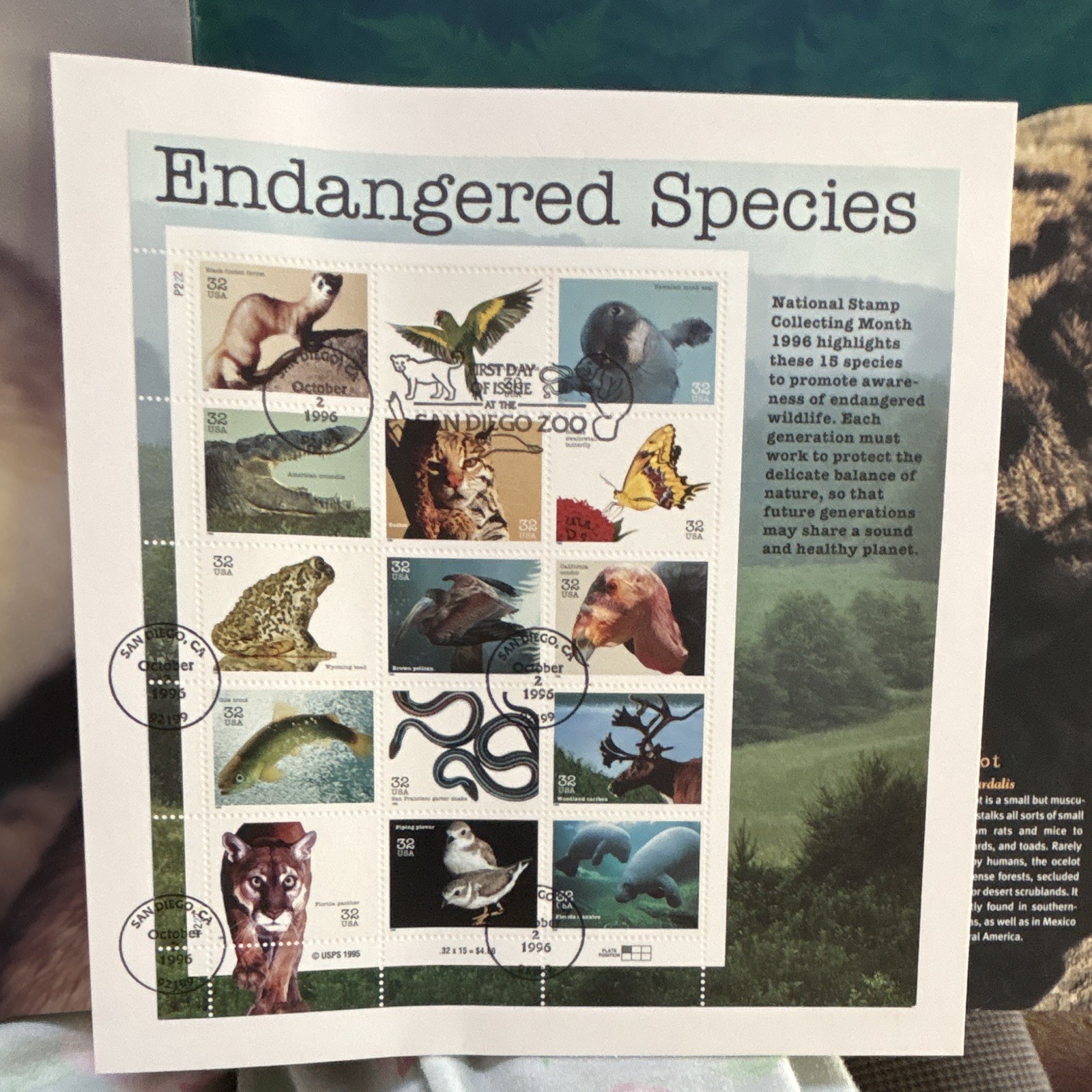 1996 US First Day Issue Artcraft Postal Card Set of 15 Endangered Species