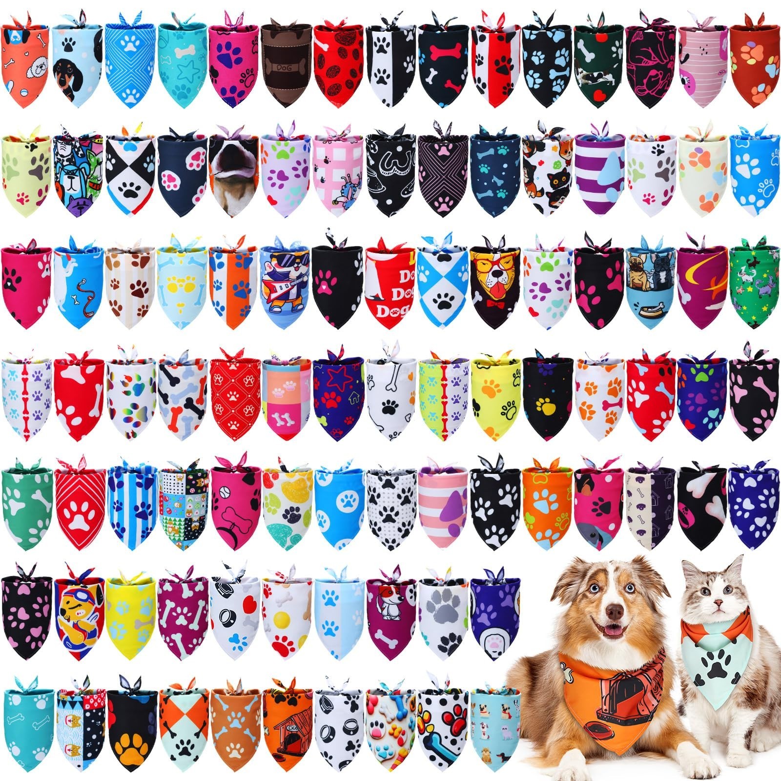 Huhumy 100 Pcs Paw Dog Bandanas Bulk Pet Bibs Colorful Triangle Scarf Paw Pat...