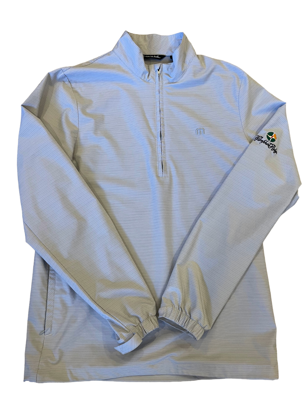 TravisMathew Mens Medium 1/4 Zip Pullover Golf Jacket Gray Stripe Pumpkin Ridge