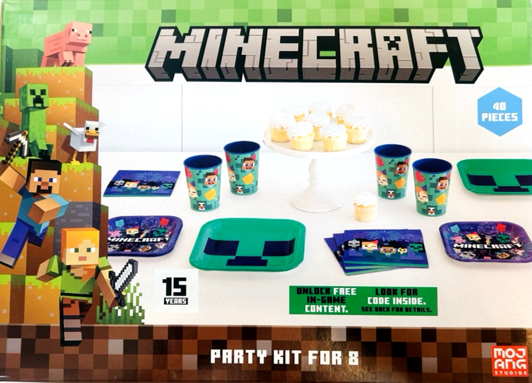 Minecraft Birthday Party Kits for 8 Guests 40 Pcs Total Plates, Napkins, Cups