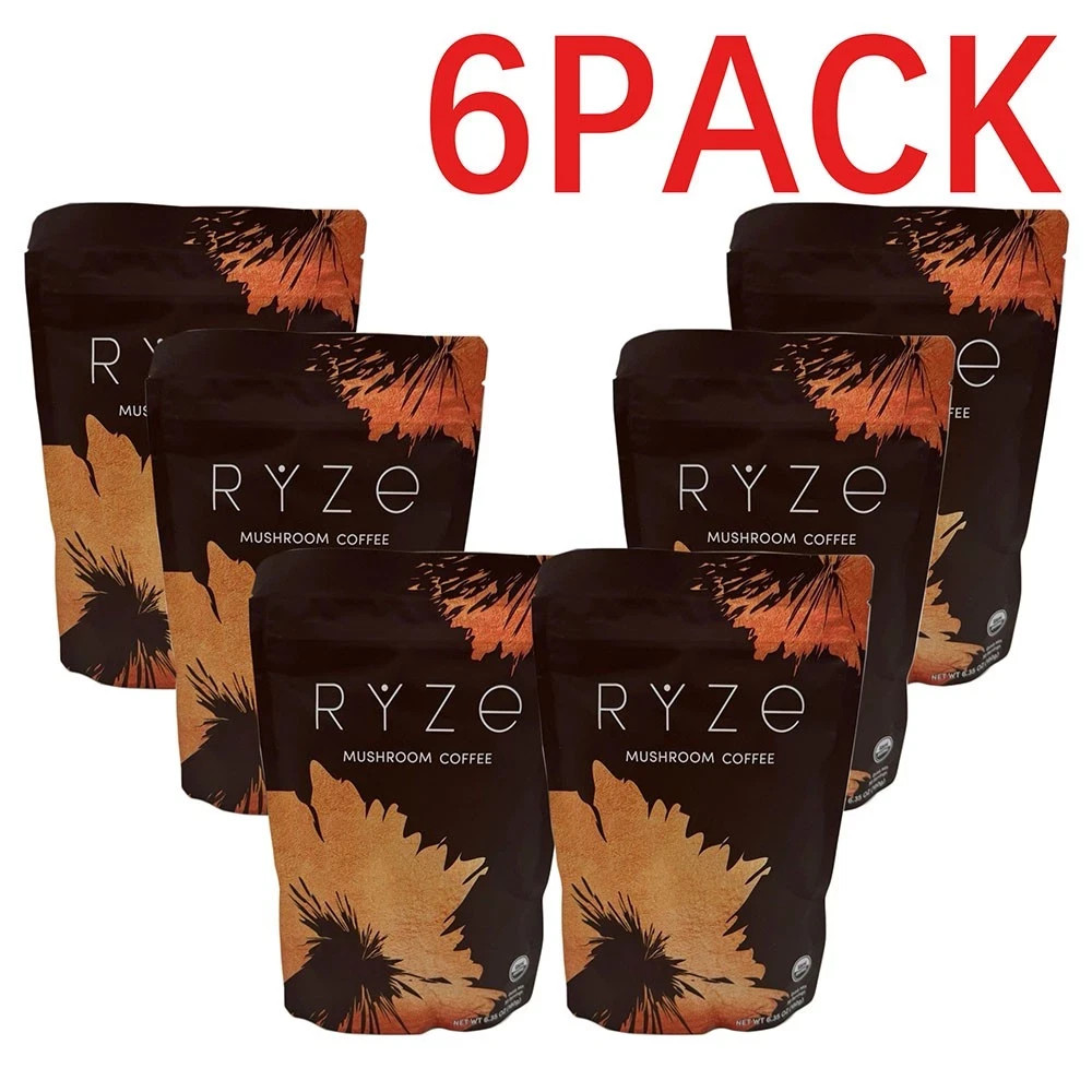 6PC NEW Organic Ryze Mushroom Coffee, 30 Servings/Bag, Instant, 