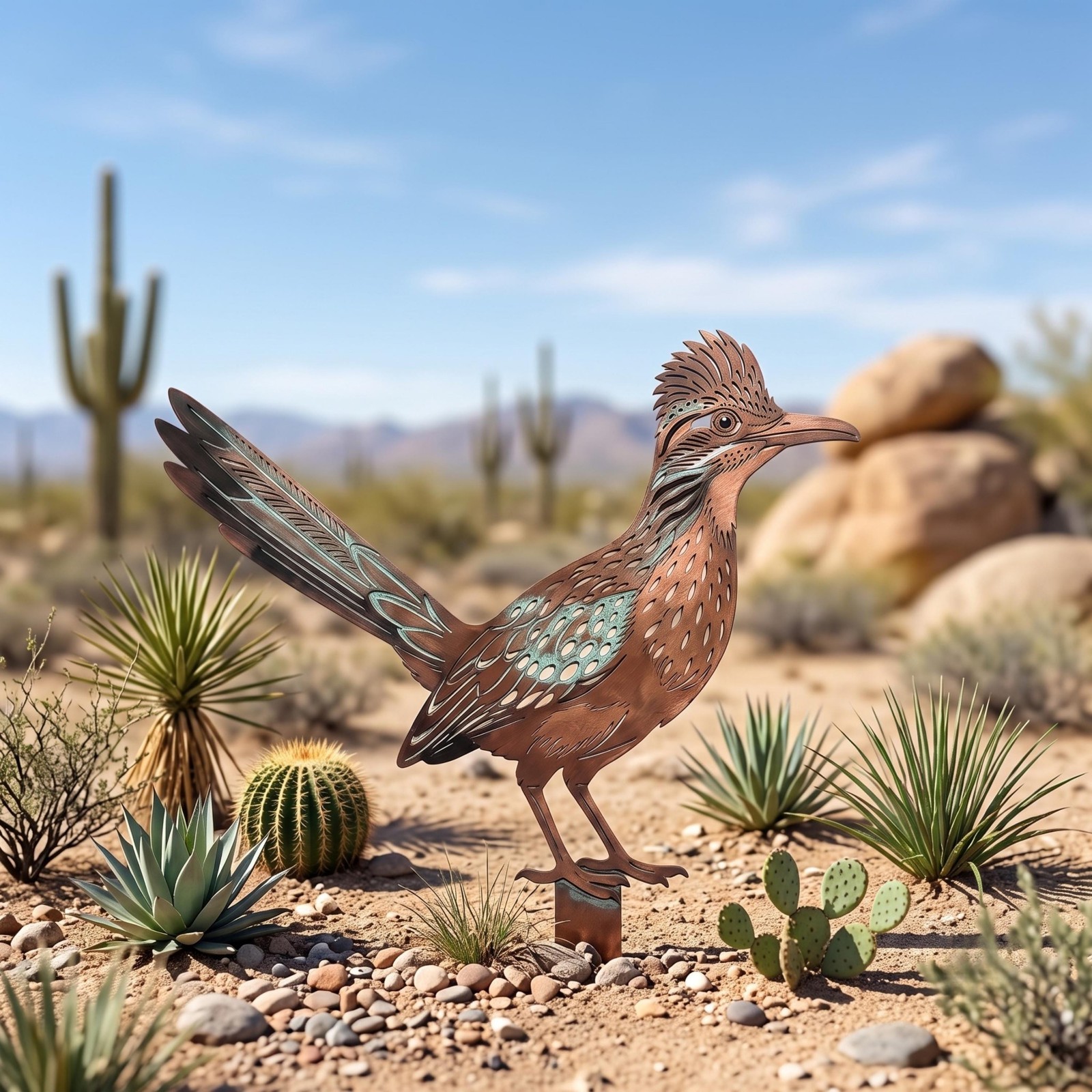 Metal Roadrunner Garden Stake, Southwestern Desert Yard Art