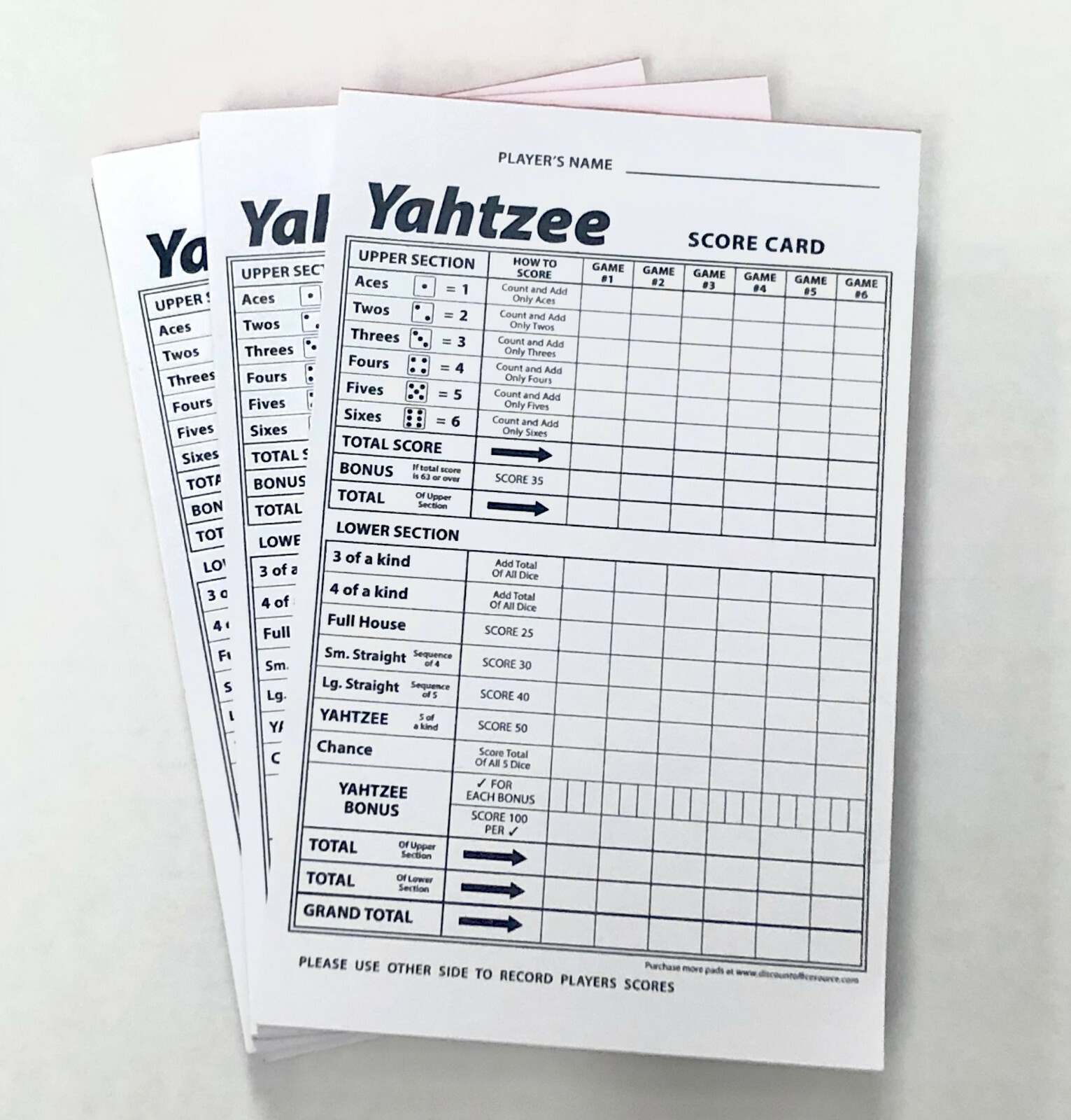 Yahtzee Score Card Pad Sheets Dice Game-One-Sided Front (300 Sheets)-Print USA 