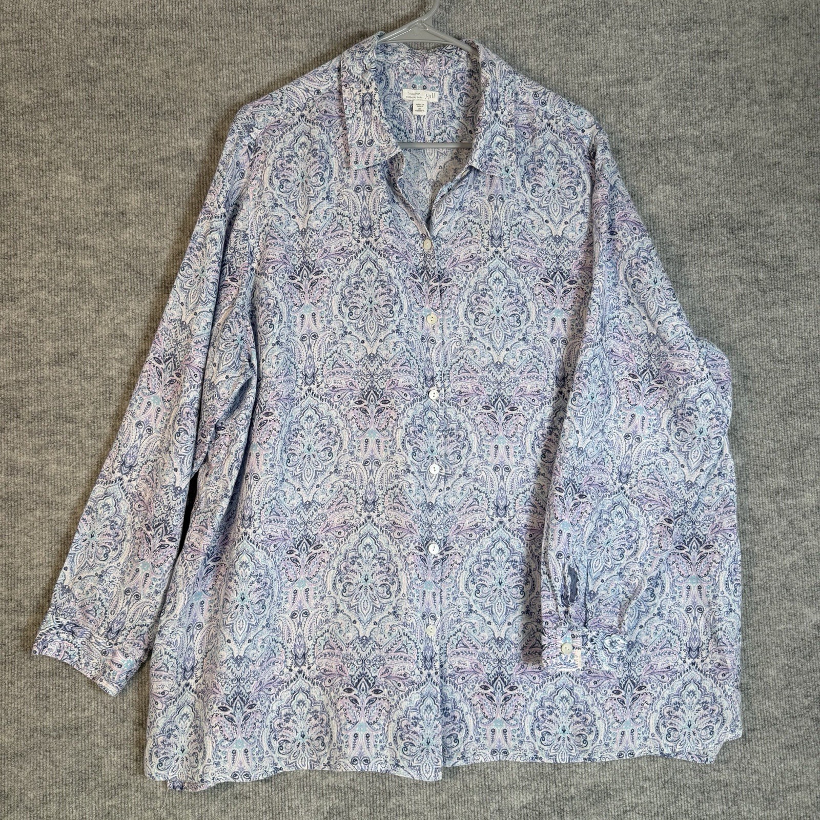J.Jill Love Linen Size-3X Women’s Essential Shirt Blue Paisley Pastel Button-Up J.Jill Love Linen Size-3X Women’s Essential Shirt Blue Paisley Pastel Button-Up
