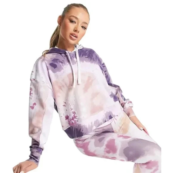 NIKE Get Fit Tie Dye Training Tie Dye Hoodie DR8155-565 Purple Womens X-Large XL