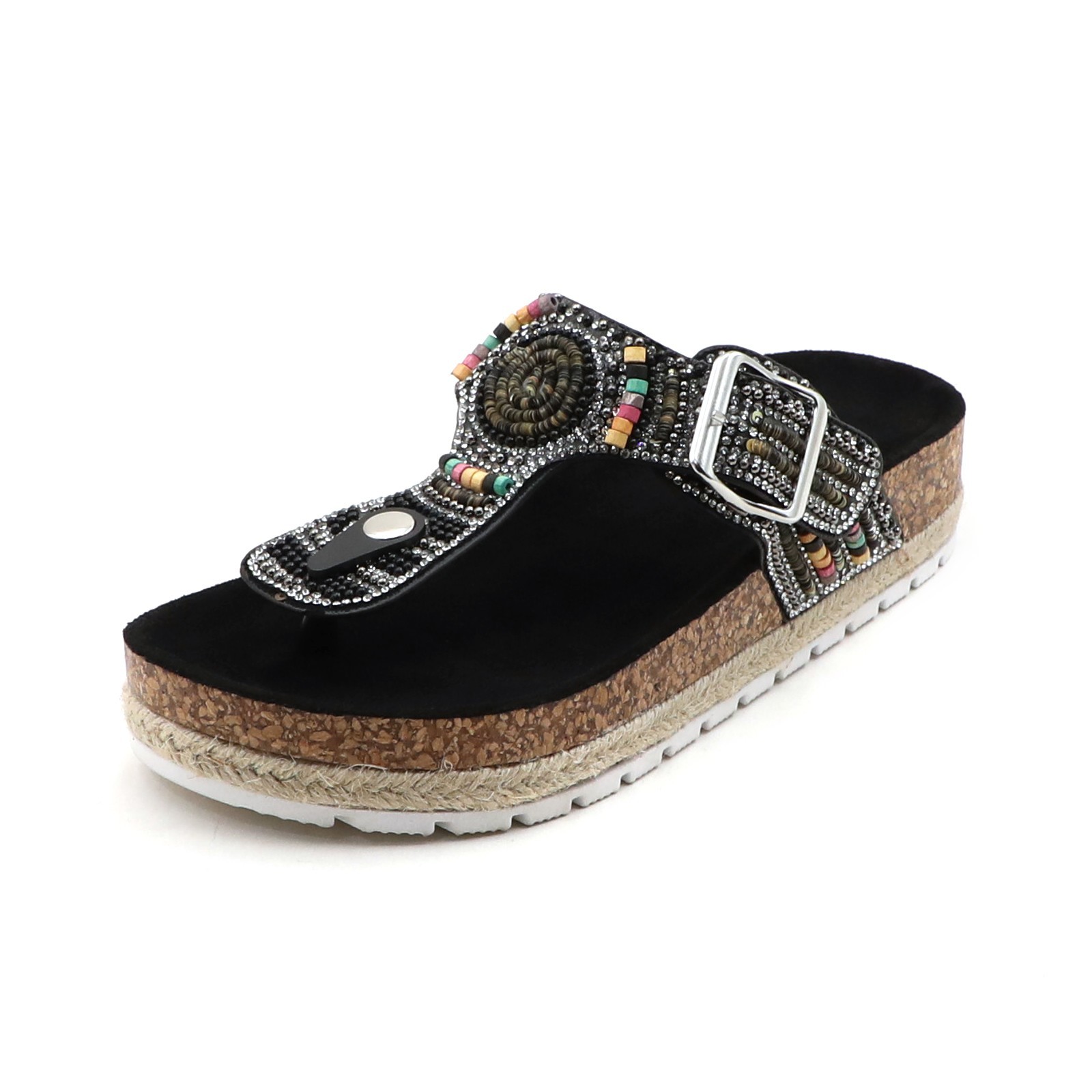 Women's Beaded Sandals Cork Footbed Thong Slides Casual Summer Comfort Women's Beaded Sandals Cork Footbed Thong Slides Casual Summer Comfort