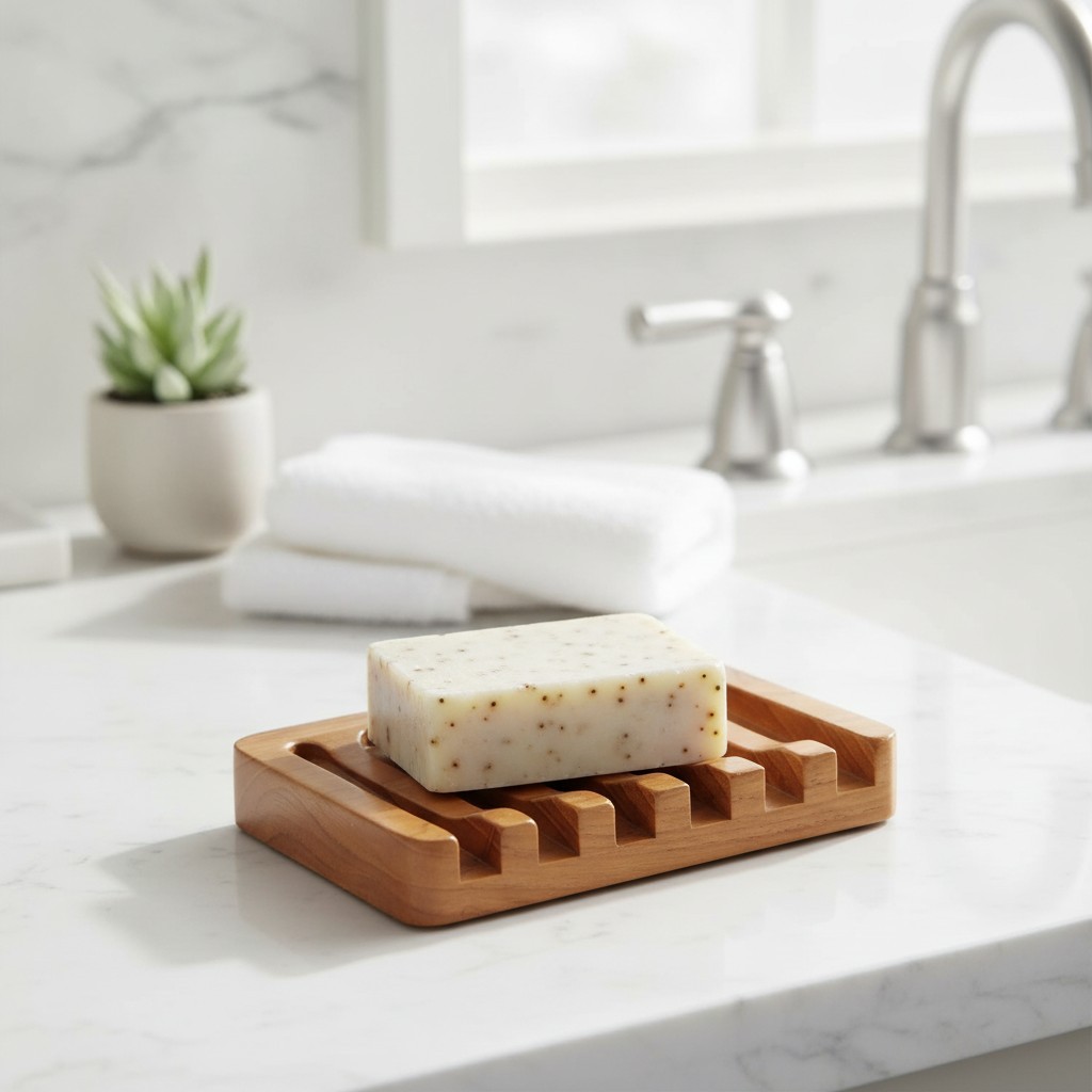 Stylish Teak Wood Soap Dish with Non-Slip Design - Perfect for Shower & Sink