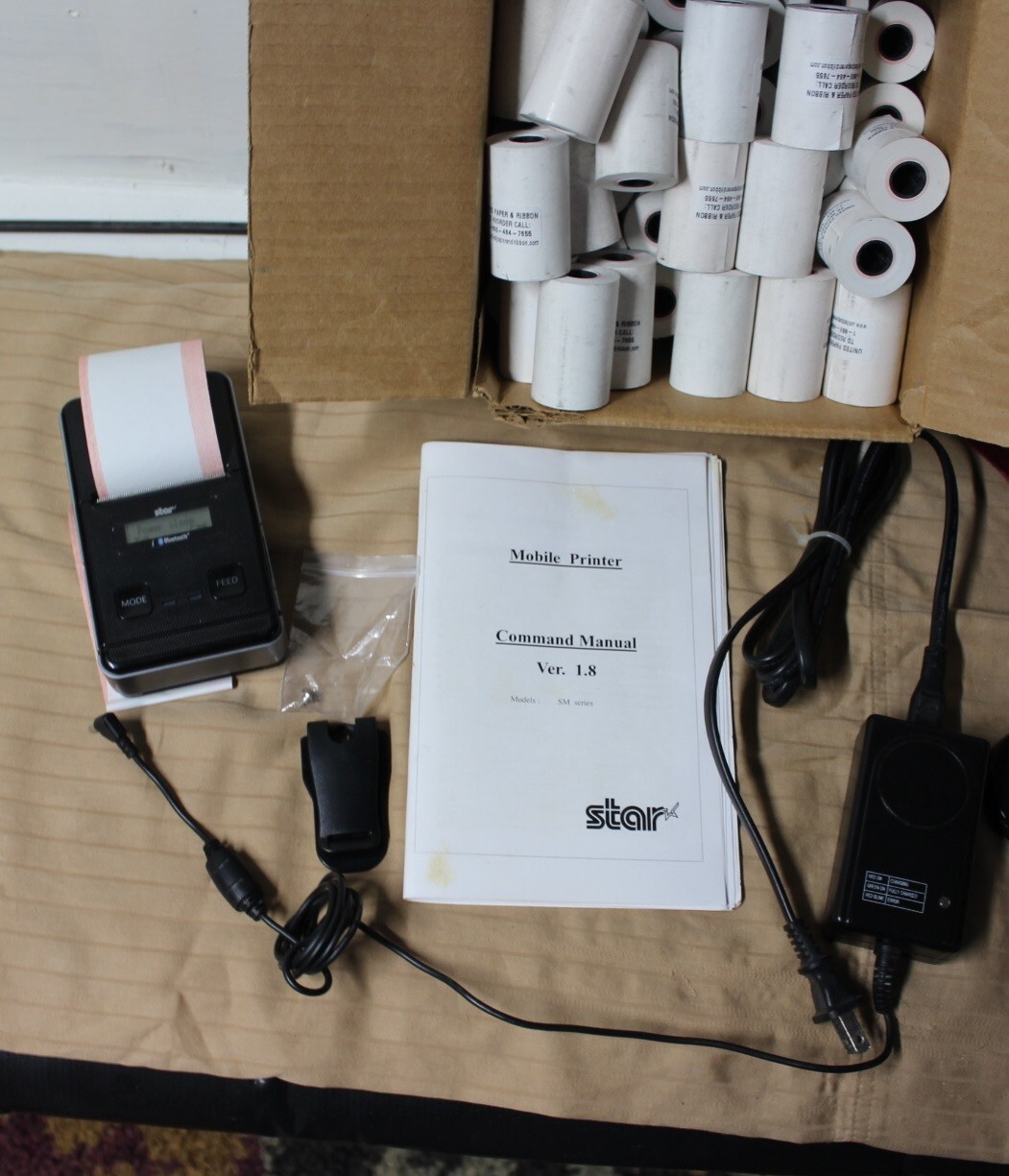Star Mobile POS wireless bluetooth thermal printer with  charger paper belt hook