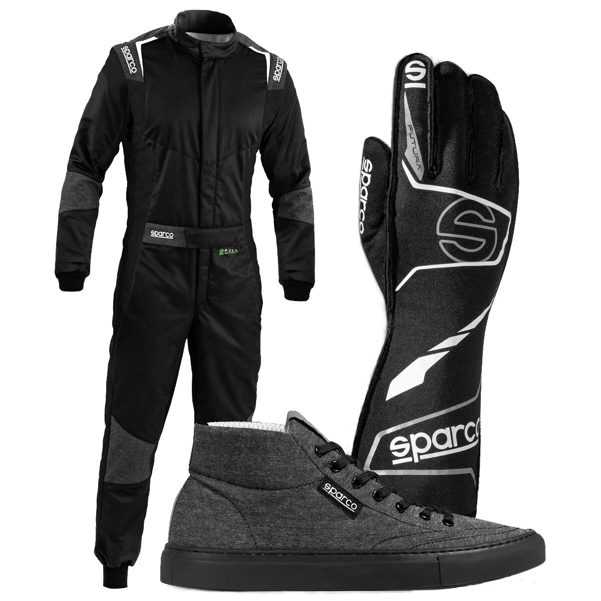 SPARCO FUTURA Set Racing Rally FIA 8856-2018 XS-XXL BLACK/GREY ECO FRIENDLY