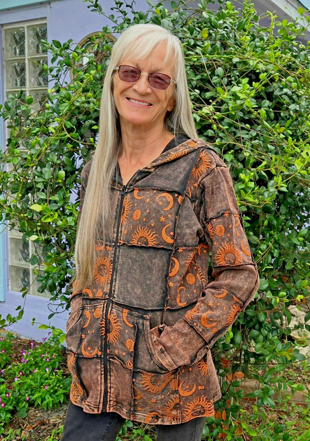 HIPPIE Jacket SUN & MOON PATCHWORK HANDMADE HOODIE Rising Int'l FAIR TRADE