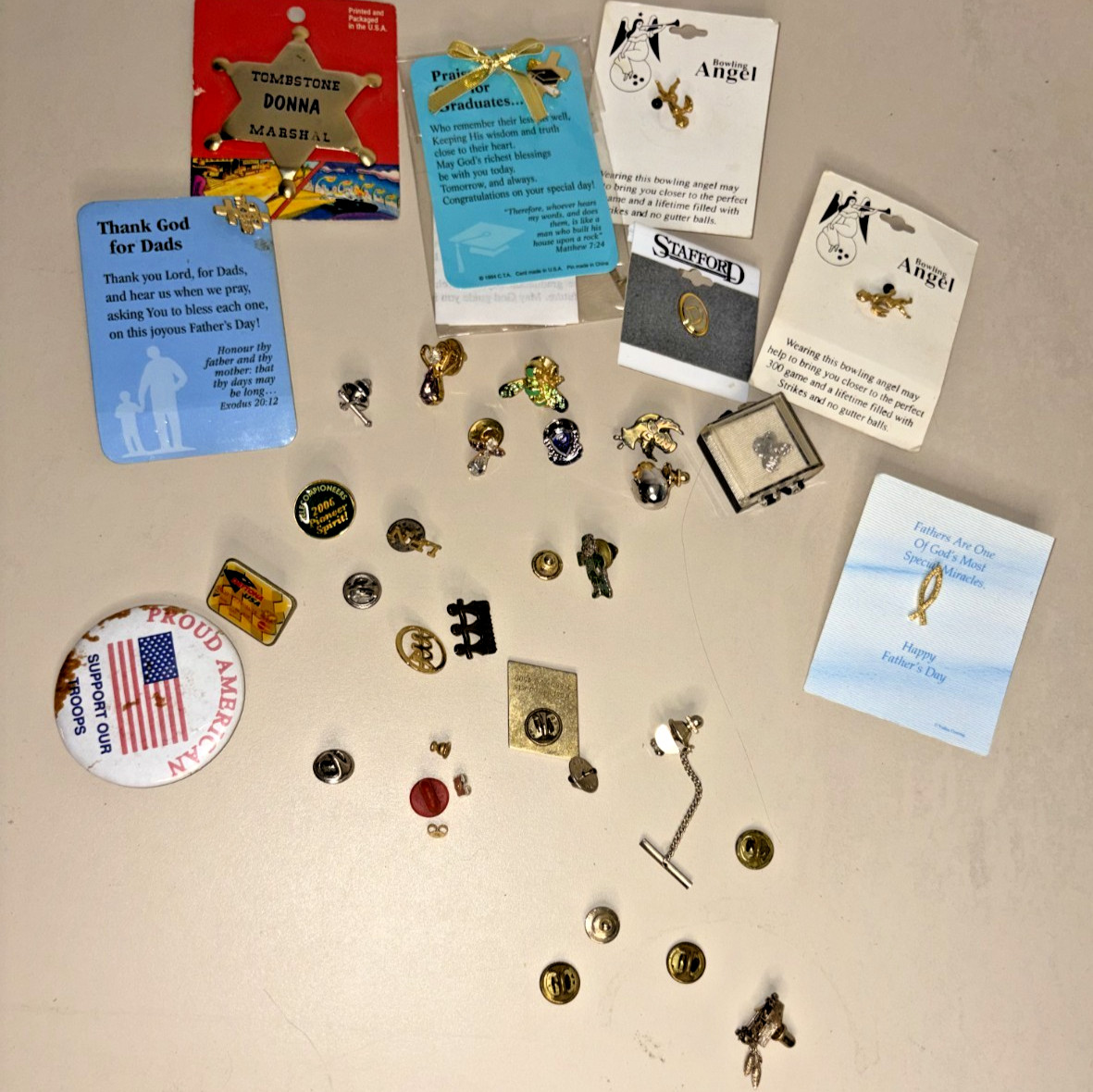 VTG Lapel Pin Lot Patriotic Proud American Bowling Angel Rhinestone Union Made