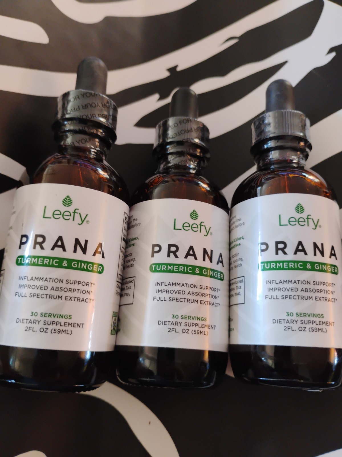 Leefy Organics 3 PACK PRANA 2FL Oz 59ml X3 Tumeric And Ginger Sealed New 