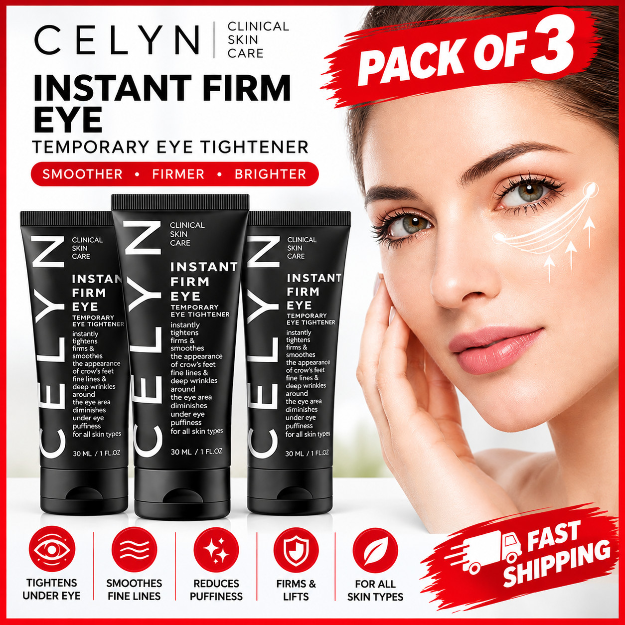 3Pcs Celyn Instant FIRM EYE Tightener Anti-aging Eye Cream Skin Care 30ml NEW