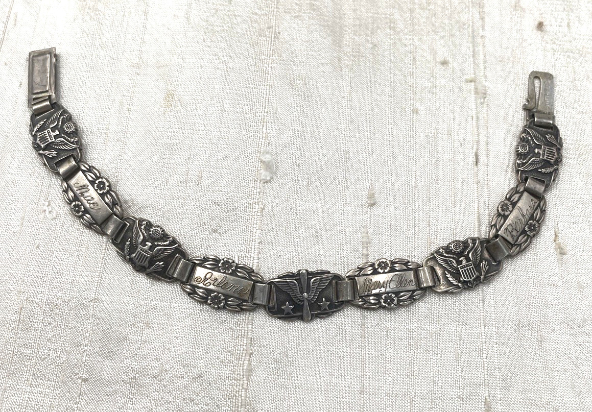 Sterling Silver .925 WW2 Army Air Corps Forget Me Not Sweetheart Bracelet