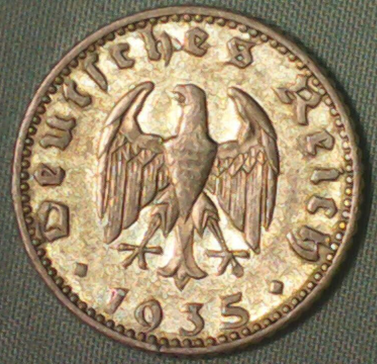 1935-J GERMANY 50 REICHSPFENNIG - XF+/AU CONDITION - FREE US / $12.50 WORLD SHIP
