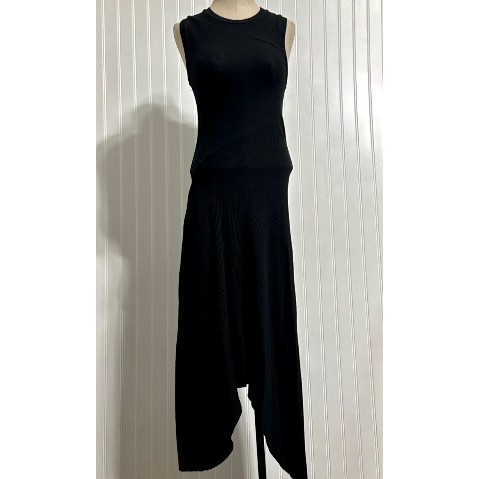 AllSaints Womens US 4 Gia Dress Organic Cotton Ribbed Black Asymmetrical Grunge