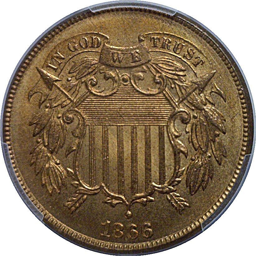 1866 Two Cent Piece Small Motto Razor Sharp Solid Gem BU++ RB Key Date Coin