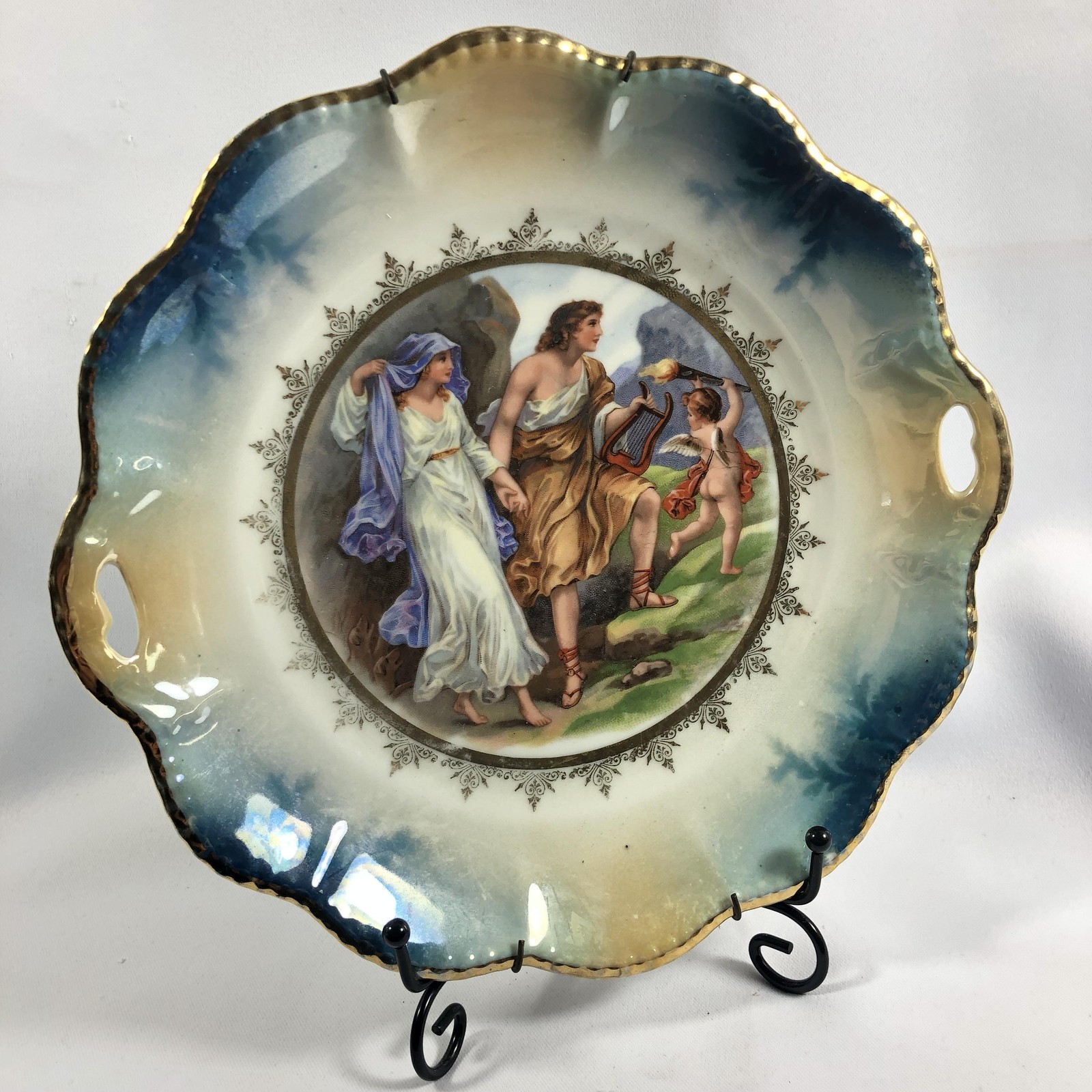 Vintage S.T.T. Germany Porcelain Plate Mythological Scene Gilded Scalloped Rim