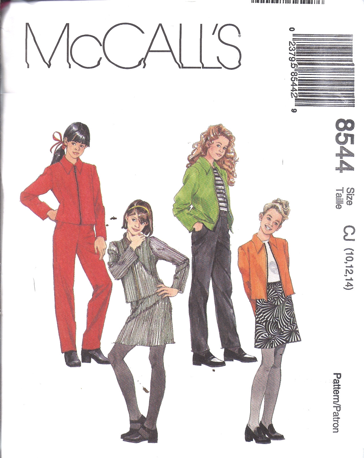 8544 UNCUT McCalls SEWING Pattern Girls Unlined Jacket Pull On Pants Skirt OOP