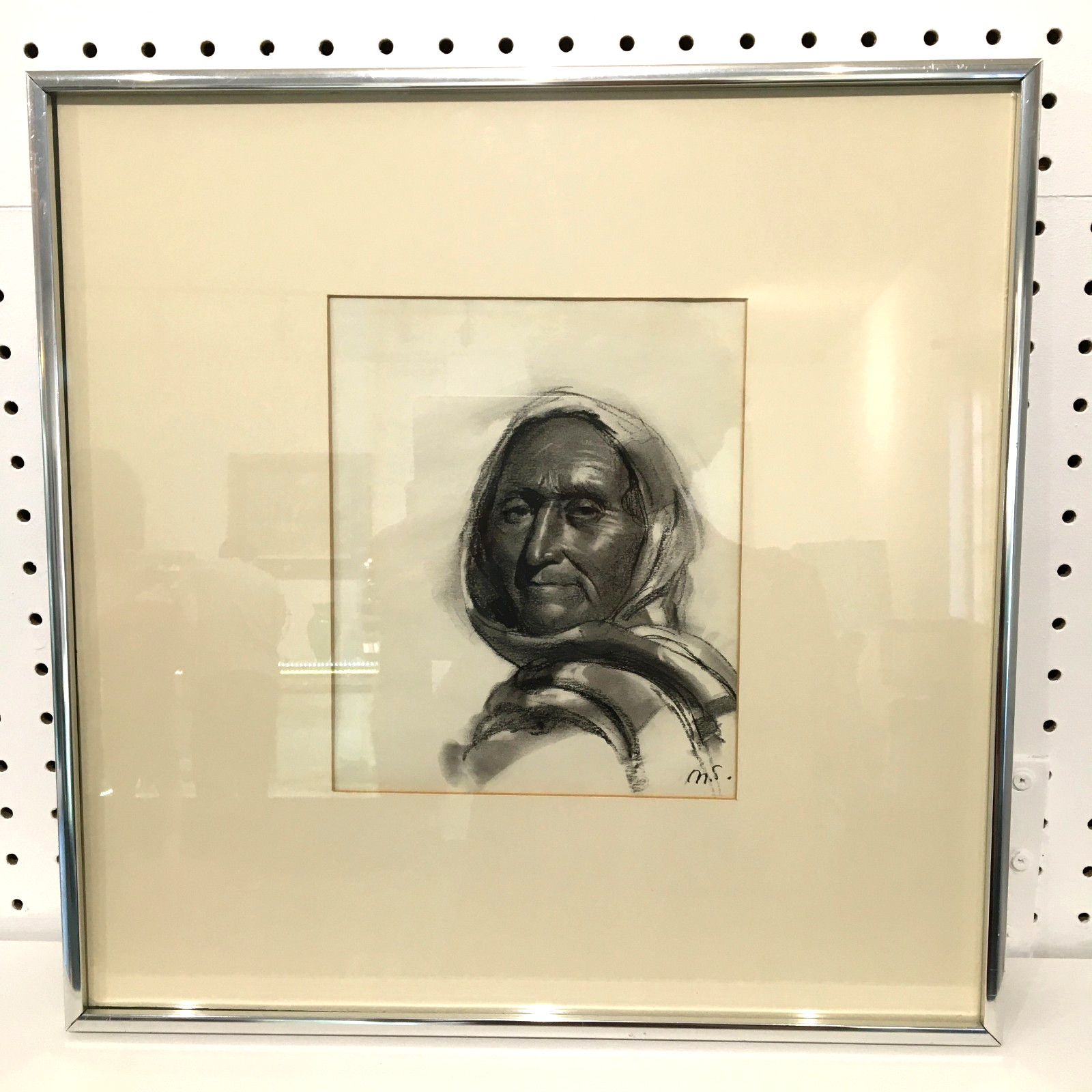 Vintage J. Michael Spooner Charcoal Portrait of Elderly Person 7\