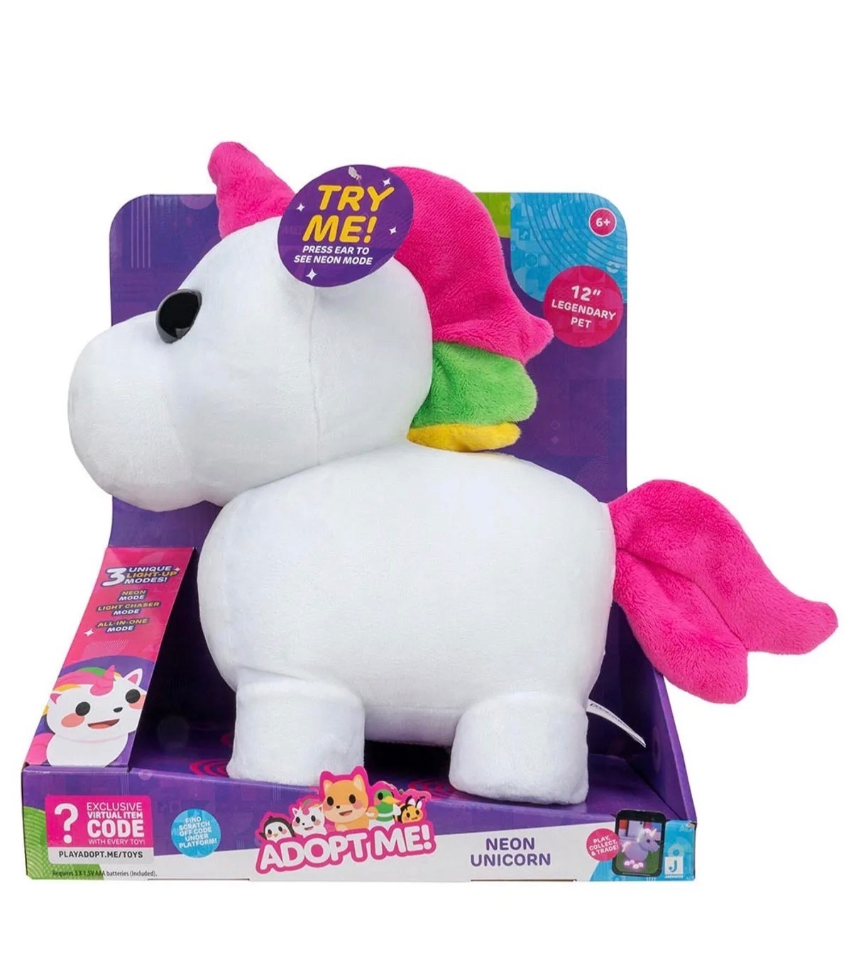 Adopt Me Mega Neon Unicorn 12in Light-Up Plush Unused Rainbow Maker Roblox Code