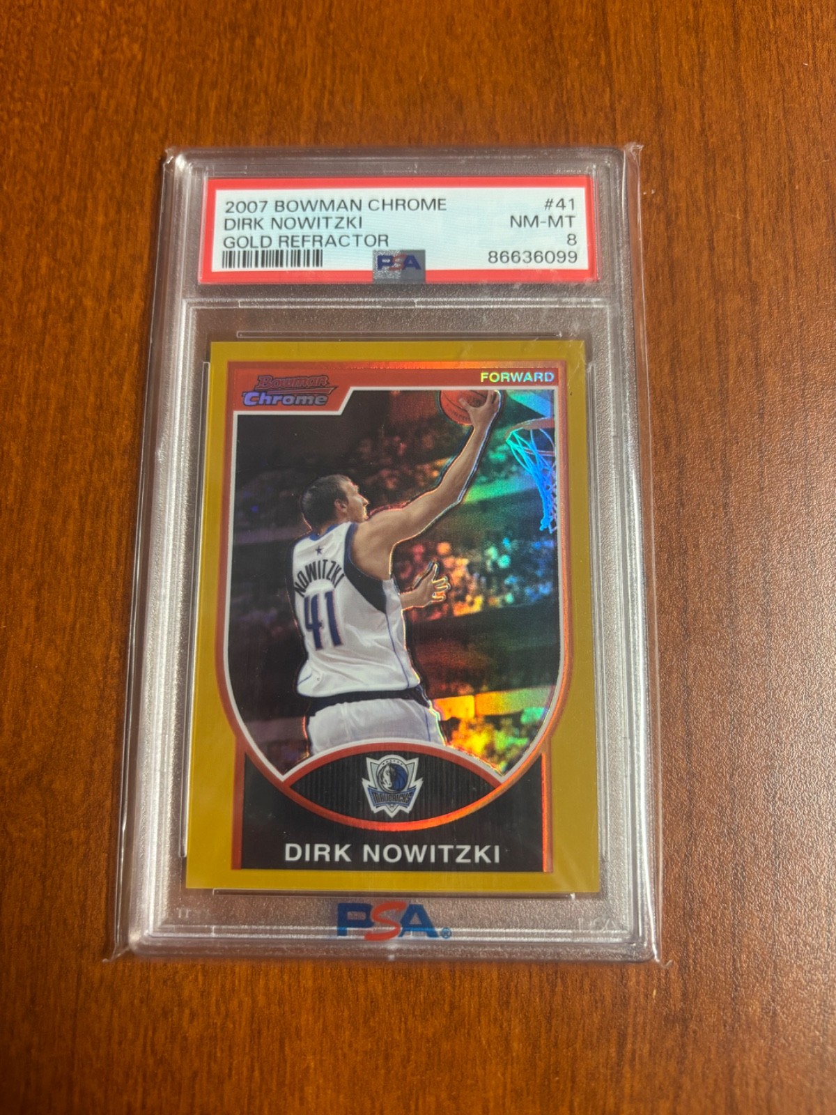 2007 Bowman Chrome Dirk Nowitzki #41 GOLD REFRACTOR /99 SP PSA 8 2007 Bowman Chrome Dirk Nowitzki #41 GOLD REFRACTOR /99 SP PSA 8