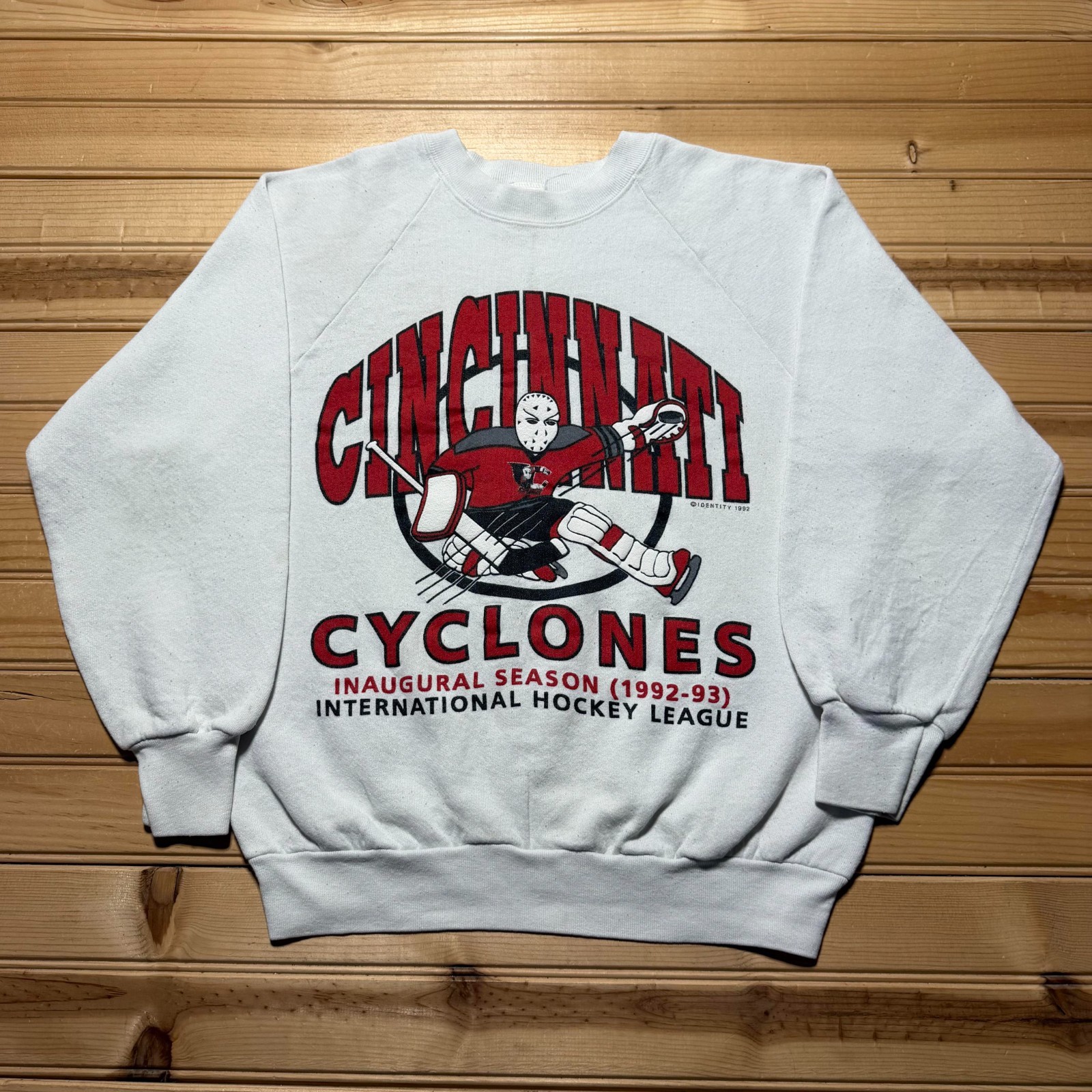 Vintage 1993 Cincinnati Cyclones IHL Hockey Sports Raglan Sweatshirt USA Medium